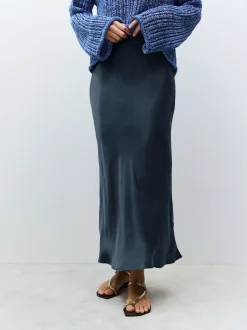 Bleu marine - Jupe Midi Satin