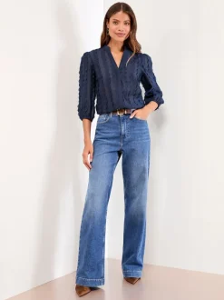 Bleu marine - Lipsy Chemise à manches courtes à col grand-père en tissu 3D