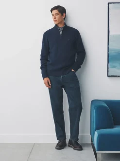 Bleu marine - Logo cerf - Pull N.Premium Coupe classique 100% Coton Premium à fermeture éclair