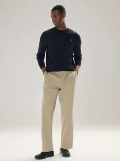 Bleu marine - Logo cerf - Pull col rond riche en coton coupe classique