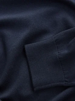 Bleu marine - Logo cerf - Pull col rond riche en coton coupe classique