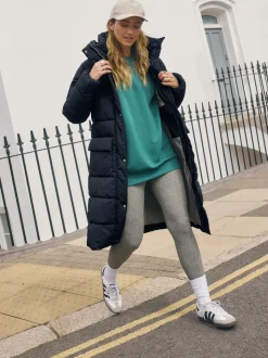 Bleu marine - Manteau long matelassé à capuche résistant à la douche