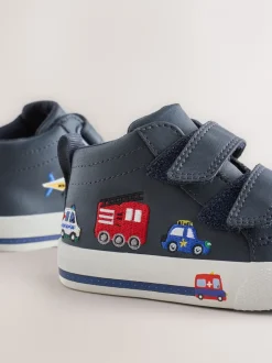 Bleu marine à motif camions - Bottines à fermeture scratch