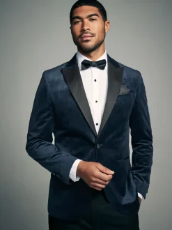 Bleu marine à motif géométrique - Slim Fit (Slim Fit) - Blazer en velours à motifs