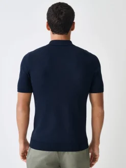 Bleu marine - Moulant - Polo en coton riche en coton à manches courtes