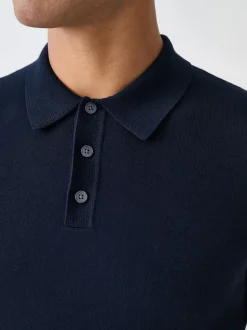 Bleu marine - Moulant - Polo en coton riche en coton à manches courtes