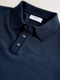Bleu marine - Moulant - Polo en coton riche en coton à manches courtes