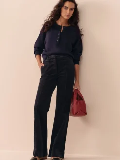 Bleu marine - Pantalon bootcut N. Premium en velours côtelé