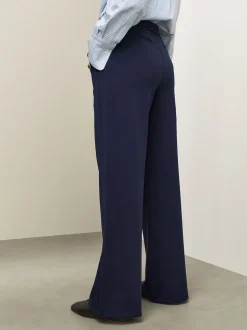 Bleu marine - Pantalon large en Ponte avec boutons dorés