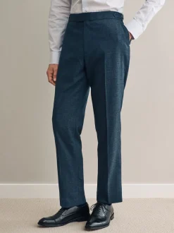 Bleu marine - Pantalon Signature Smart en laine italienne texturée avec pattes d'ajustement sur les côtés