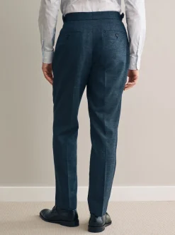 Bleu marine - Pantalon Signature Smart en laine italienne texturée avec pattes d'ajustement sur les côtés