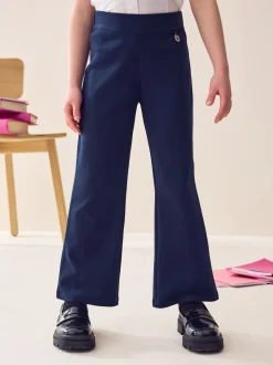 Bleu marine - Pantalons d'école extensibles à boutonnières en coton riche (3-16ans)