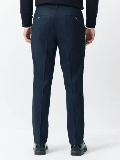 Bleu marine - Pantalons fuselés à coupe standard, élégants, texturés doux au toucher