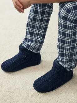 Bleu marine - Pantoufles bottines en maille