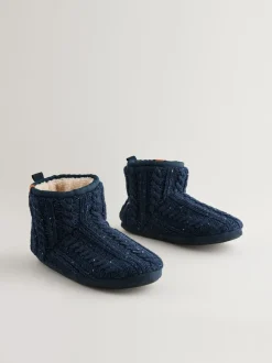 Bleu marine - Pantoufles bottines en maille