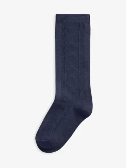 Bleu marine - Paquet de 3 chaussettes d'école à genoux en coton riche Pointelle