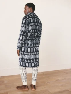 Bleu marine - Peignoir de Noël Hamish The Highland Cow assorti à motif Fair Isle