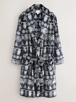 Bleu marine - Peignoir de Noël Hamish The Highland Cow assorti à motif Fair Isle