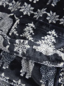 Bleu marine - Peignoir de Noël Hamish The Highland Cow assorti à motif Fair Isle