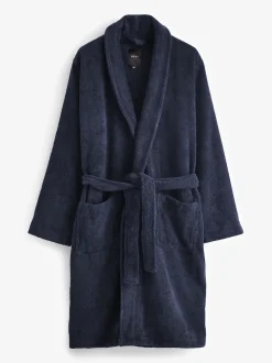 Bleu marine - Peignoir en tissu éponge et coton