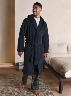 Bleu marine - Peignoir texturé en velours côtelé