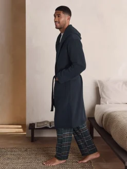 Bleu marine - Peignoir texturé en velours côtelé