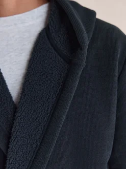 Bleu marine - Peignoir texturé en velours côtelé