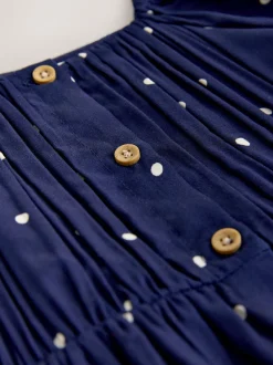 Bleu marine à poi - Robe à manches courtes (3-16ans)