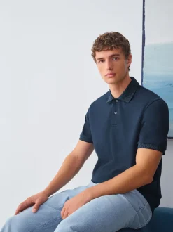 Bleu marine - Polo à col intelligent Manches courtes