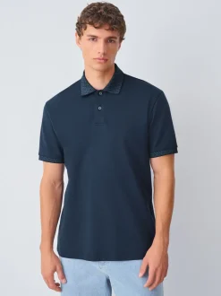 Bleu marine - Polo à col intelligent Manches courtes