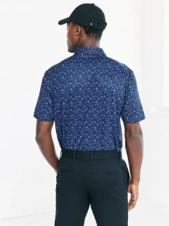 Bleu marine - Polo de golf à imprimé géométrique actif