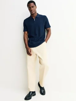 Bleu marine - Polo texturé élégant à col zippé