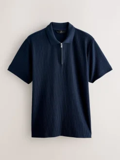 Bleu marine - Polo texturé élégant à col zippé