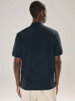 Bleu marine - Polo texturé élégant à col zippé