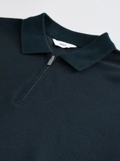 Bleu marine - Polo texturé élégant à col zippé
