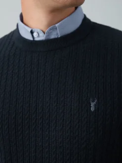 Bleu marine - Pull chemise torsadé court coupe classique