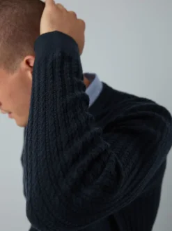 Bleu marine - Pull chemise torsadé court coupe classique