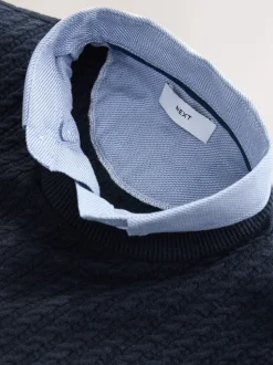 Bleu marine - Pull chemise torsadé court coupe classique