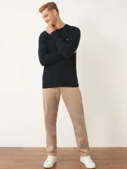 Bleu marine - Pull Col rond en pur Coton Coupe classique