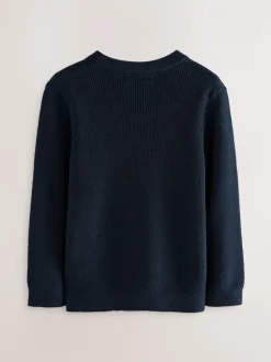 Bleu marine - Pull en maille col rond en coton (3-16ans)