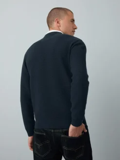 Bleu marine - Pull Oxford texturé coupe classique