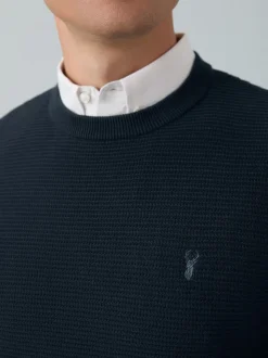 Bleu marine - Pull Oxford texturé coupe classique