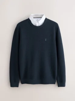 Bleu marine - Pull Oxford texturé coupe classique