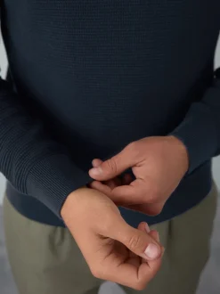 Bleu marine - Pull Oxford texturé coupe classique