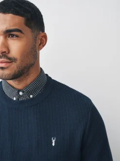 Bleu marine - Pulls Coupe classique côtelé à Texture simulée