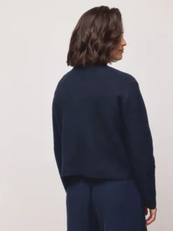 Bleu marine - Pulls ultra-doux à Col montant avec coutures