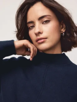 Bleu marine - Pulls ultra-doux à Col montant avec coutures