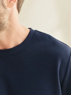 Bleu marine - Pyjama doux Gaufré Manches longues