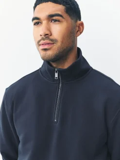 Bleu marine - Quart de zip - Sweat-shirt en jersey riche en coton