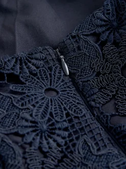 Bleu marine - Robe Bandeau mi-longue en dentelle